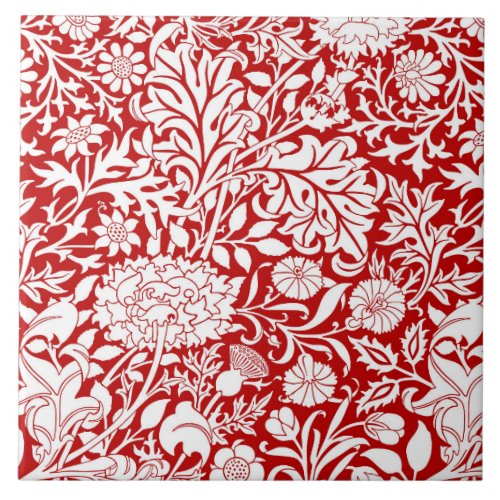 William Morris Cherwell in Red  White Ceramic Tile