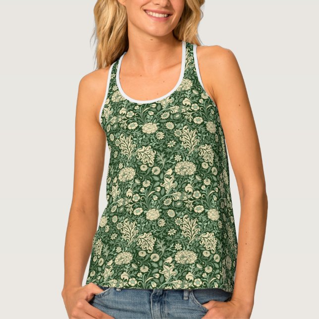 William Morris "Cherwell" Pattern in Green Tank Top (Front)