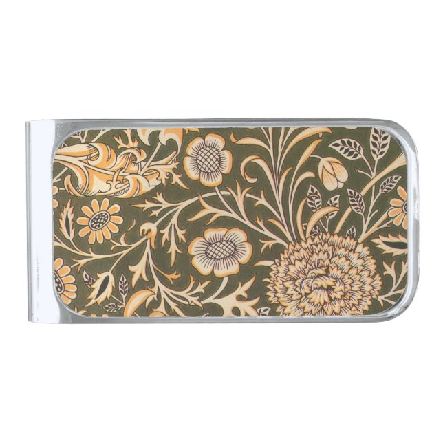 William Morris Cherwell Wallpaper Pattern Silver Finish Money Clip (Front)