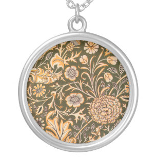 William Morris Cherwell Wallpaper Pattern Silver Plated Necklace