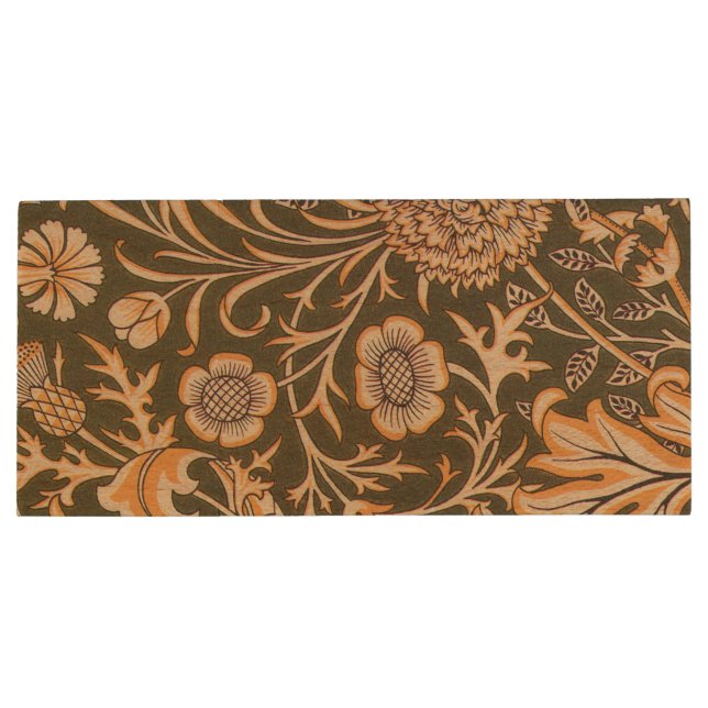 William Morris Cherwell Wallpaper Pattern Wood Flash Drive (Back)