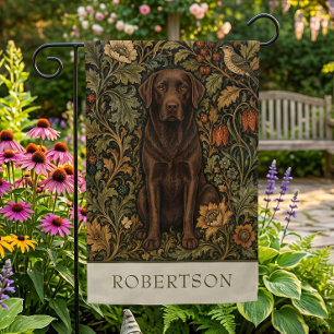 William Morris Chocolate Lab Vintage Floral Name Garden Flag