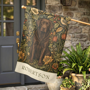 William Morris Chocolate Lab Vintage Floral Name House Flag
