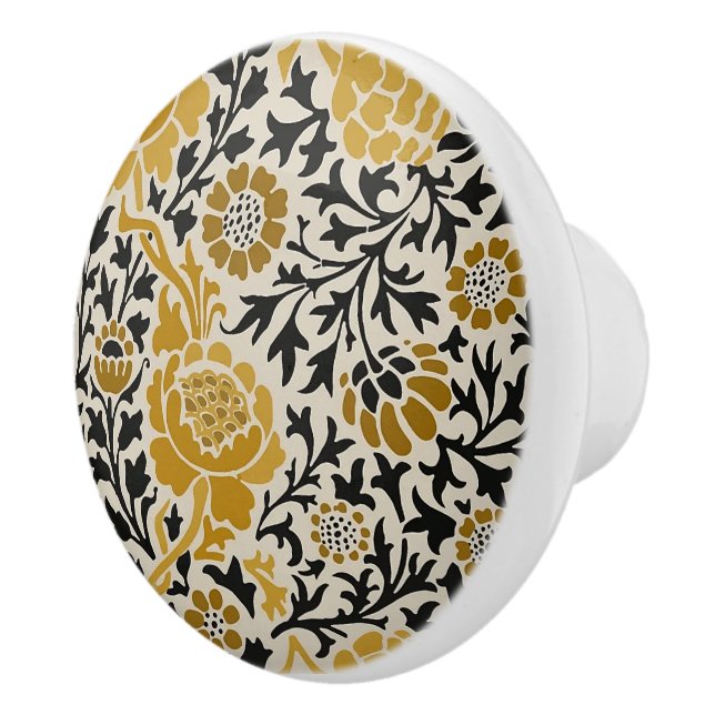 William * Morris Chrysanthemum  Beige Black Ceramic Knob (Right)