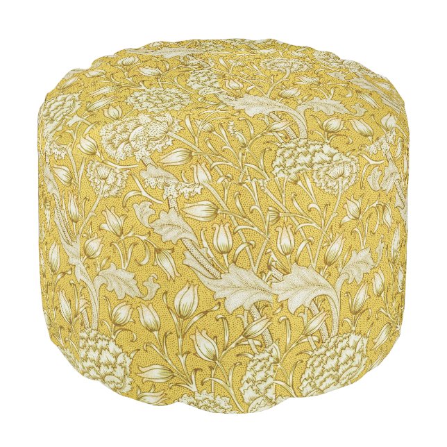 William Morris Chrysanthemum Floral Pattern Foliag Pouf (Angled Back)