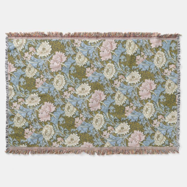 William Morris Chrysanthemum Floral Pattern Foliag Throw Blanket (Front)
