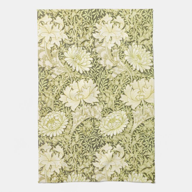 William Morris Chrysanthemum Floral Pattern Kitchen Towel (Vertical)