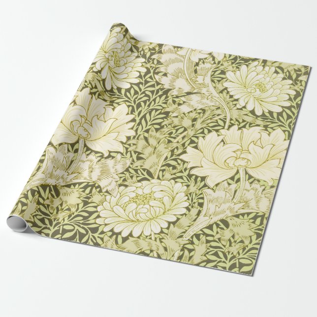 William Morris Chrysanthemum Floral Pattern Wrapping Paper (Unrolled)