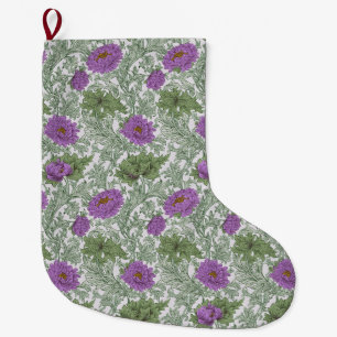 William Morris Chrysanthemum Floral Purple Green Large Christmas Stocking