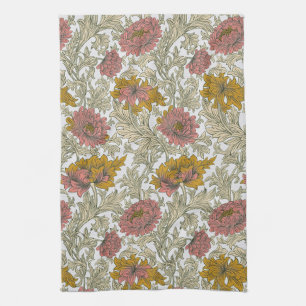 William Morris Chrysanthemum Floral Red Golden Kitchen Towel