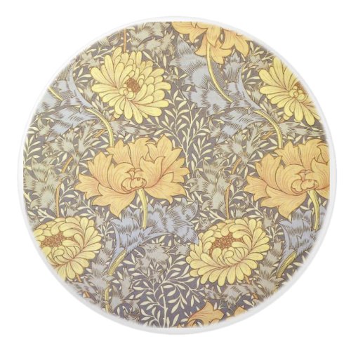 William Morris Chrysanthemum Mum Flowers Ceramic Knob