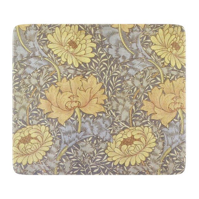 William Morris Chrysanthemum Mum Flowers Cutting Board (Front)