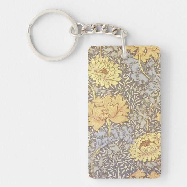 William Morris Chrysanthemum Mum Flowers Keychain (Front)