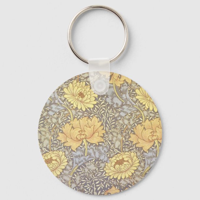 William Morris Chrysanthemum Mum Flowers Keychain (Front)