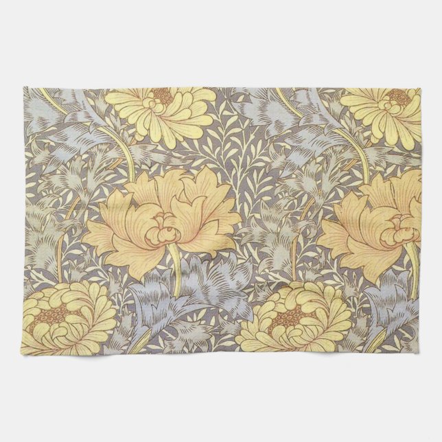 William Morris Chrysanthemum Mum Flowers Kitchen Towel (Horizontal)