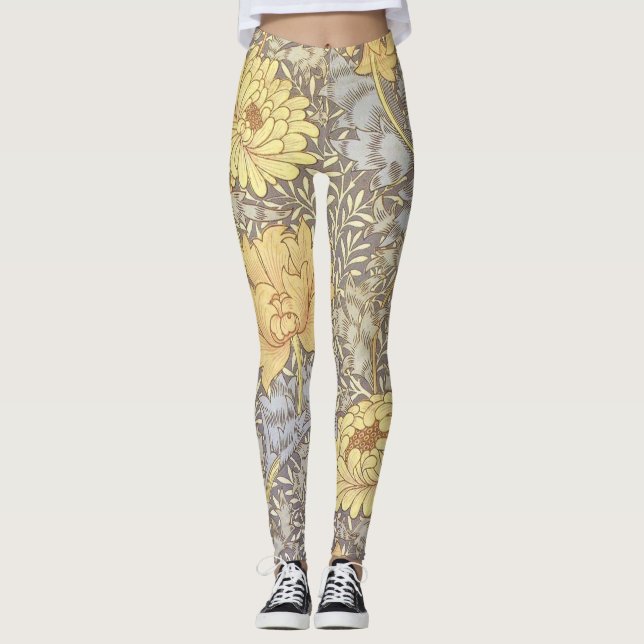 William Morris Chrysanthemum Mum Flowers Leggings (Front)