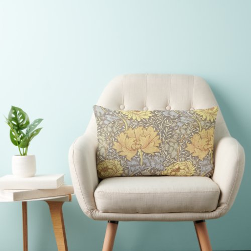 William Morris Chrysanthemum Mum Flowers Lumbar Pillow