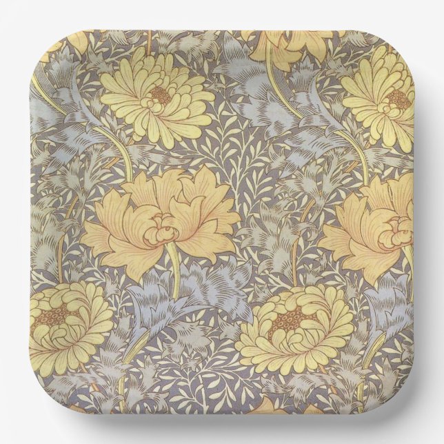 William Morris Chrysanthemum Mum Flowers Paper Plates (Front)