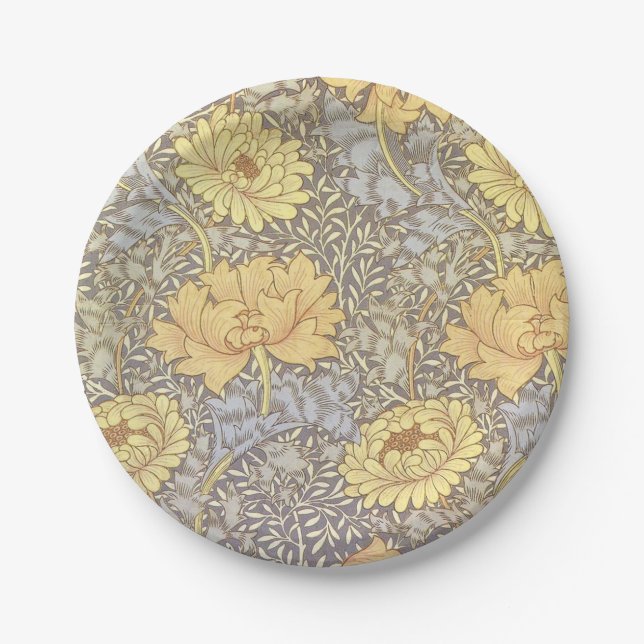 William Morris Chrysanthemum Mum Flowers Paper Plates (Front)