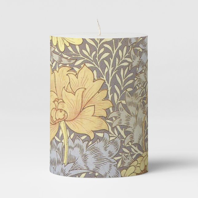 William Morris Chrysanthemum Mum Flowers Pillar Candle (Front)
