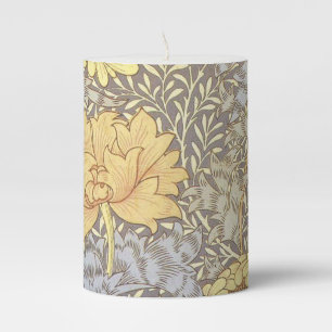 William Morris Chrysanthemum Mum Flowers Pillar Candle