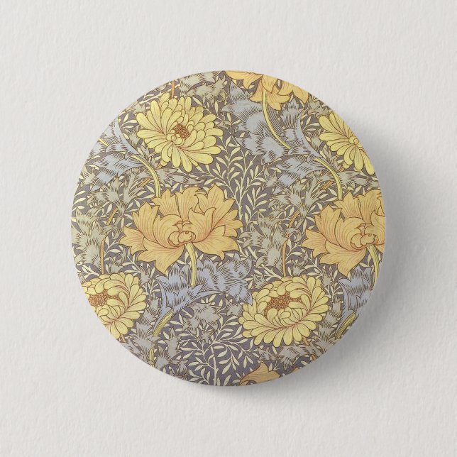 William Morris Chrysanthemum Mum Flowers Pinback Button (Front)