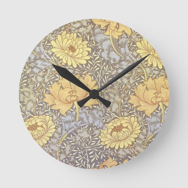 William Morris Chrysanthemum Mum Flowers Round Clock (Front)