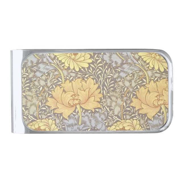 William Morris Chrysanthemum Mum Flowers Silver Finish Money Clip (Front)