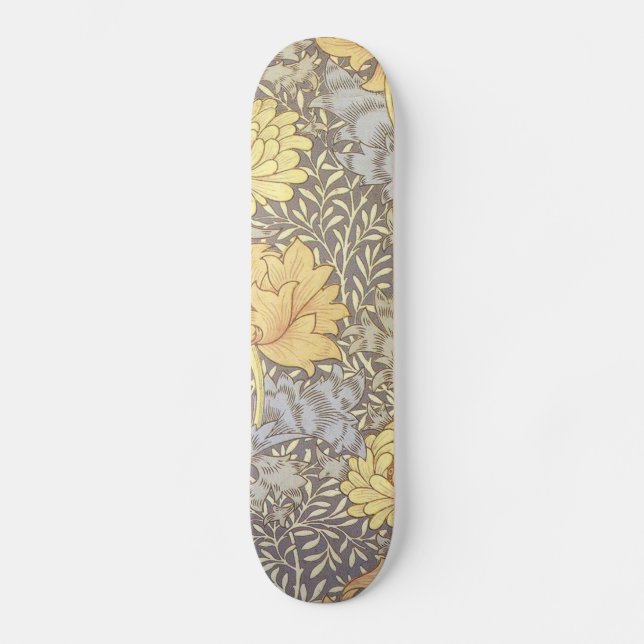 William Morris Chrysanthemum Mum Flowers Skateboard Deck (Front)