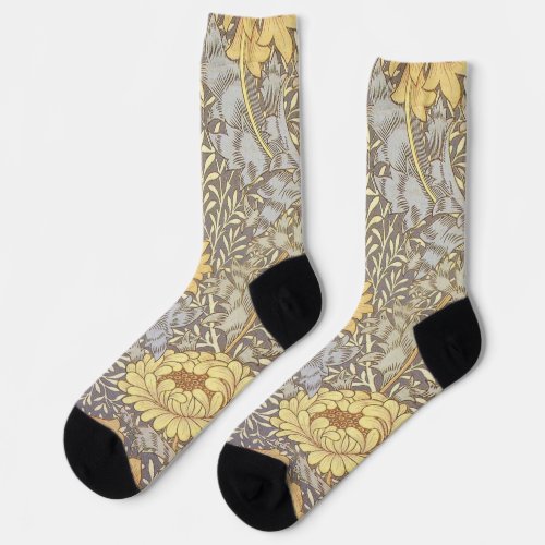 William Morris Chrysanthemum Mum Flowers Socks