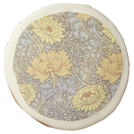 William Morris Chrysanthemum Mum Flowers Sugar Cookie (Front)