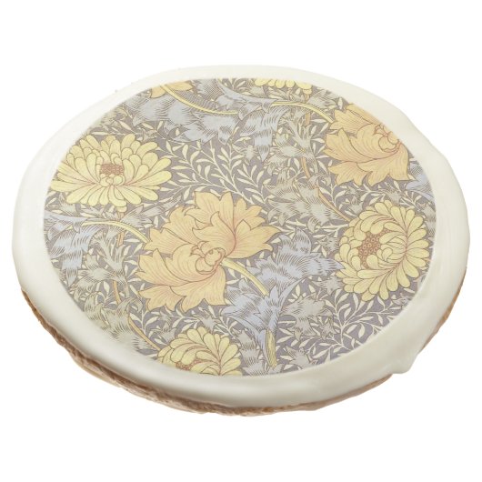 William Morris Chrysanthemum Mum Flowers Sugar Cookie (Angled)