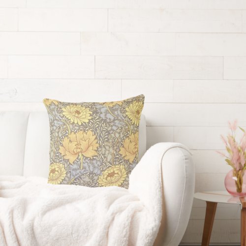 William Morris Chrysanthemum Mum Flowers Throw Pillow