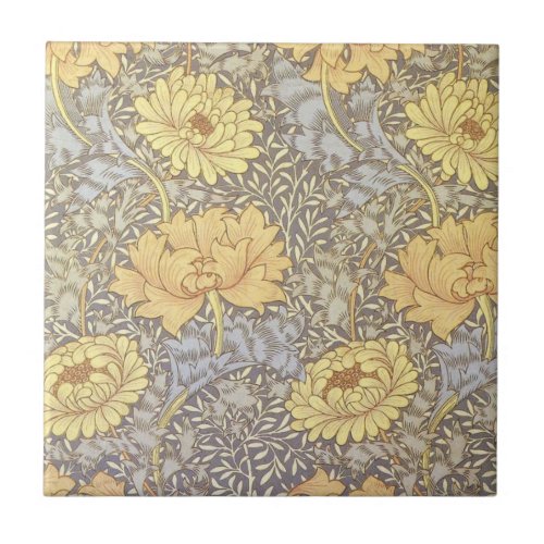 William Morris Chrysanthemum Mum Flowers Tile