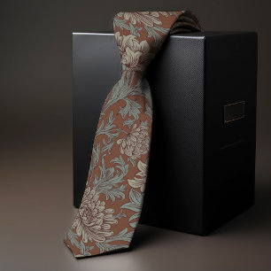 William Morris Chrysanthemum Pattern Teal Brown Neck Tie