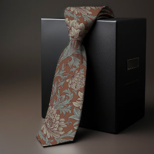 William Morris Chrysanthemum Pattern Teal Brown Neck Tie