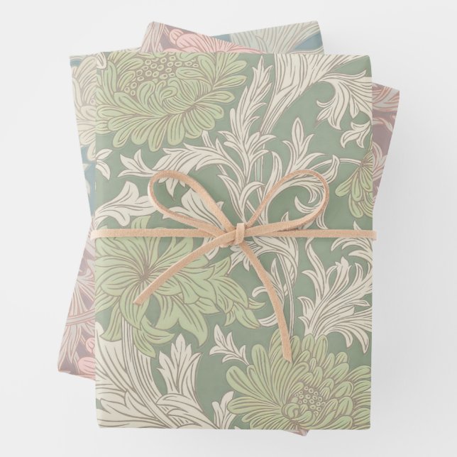 William Morris Chrysanthemum Pattern Wrapping Pape Wrapping Paper Sheets (In situ)