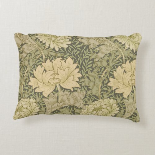 William Morris Chrysanthemum Sage Flower Accent Pillow