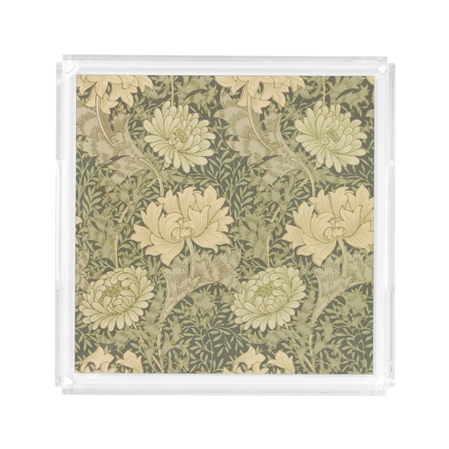 William Morris Chrysanthemum Sage Flower Acrylic Tray (Front)