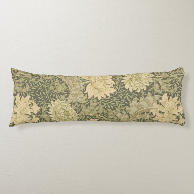 William Morris Chrysanthemum Sage Flower Body Pillow (Front)