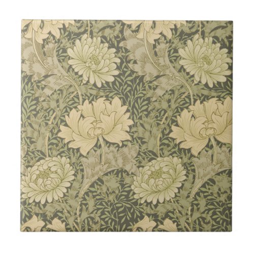 William Morris Chrysanthemum Sage Flower Ceramic Tile