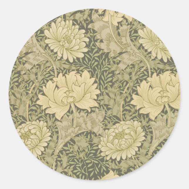 William Morris Chrysanthemum Sage Flower Classic Round Sticker (Front)