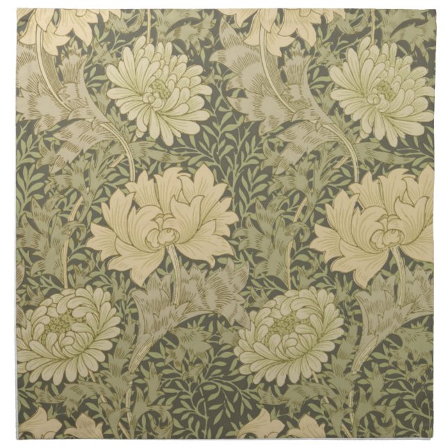 William Morris Chrysanthemum Sage Flower Cloth Napkin (Front)