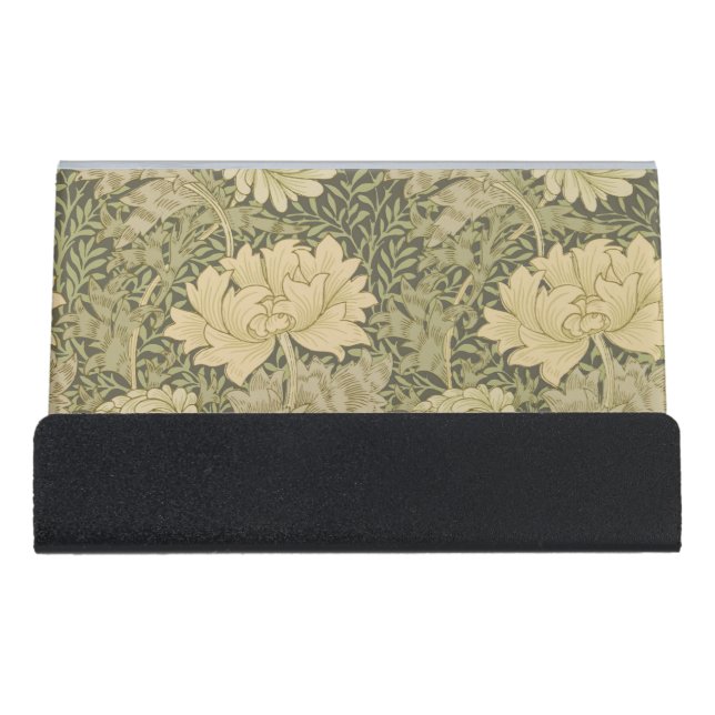 William Morris Chrysanthemum Sage Flower Desk Business Card Holder (Front)