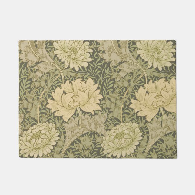 William Morris Chrysanthemum Sage Flower Doormat (Front)