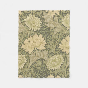 William Morris Chrysanthemum Sage Flower Fleece Blanket