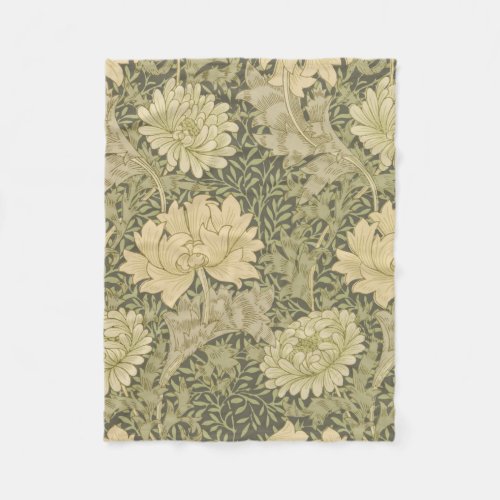 William Morris Chrysanthemum Sage Flower Fleece Blanket