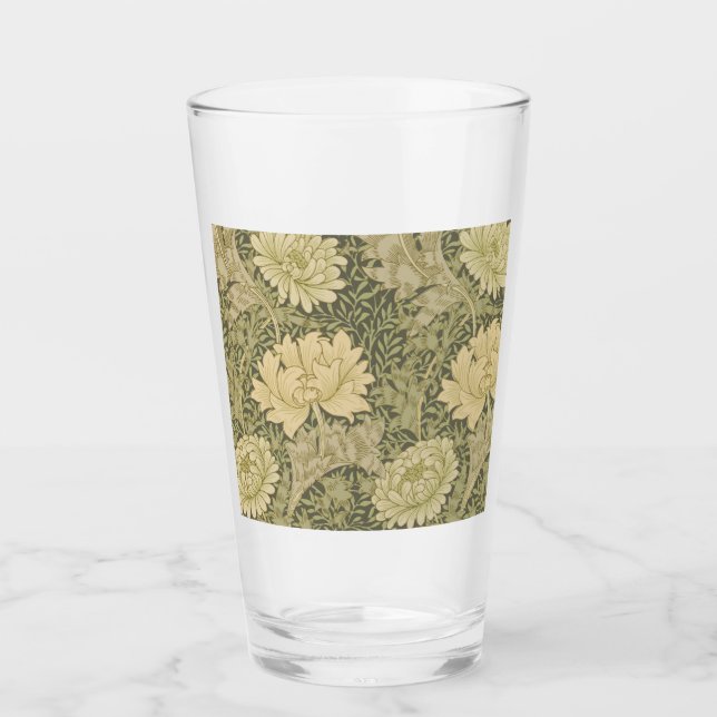 William Morris Chrysanthemum Sage Flower Glass (Front)