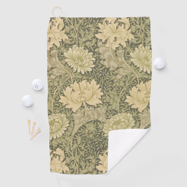 William Morris Chrysanthemum Sage Flower Golf Towel (InSitu)