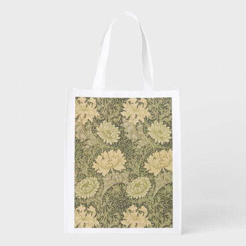 William Morris Chrysanthemum Sage Flower Grocery Bag